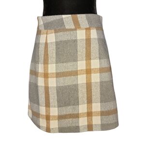 Toppies Tan and Gray Plaid A-Line Skirt Women's Size Medium